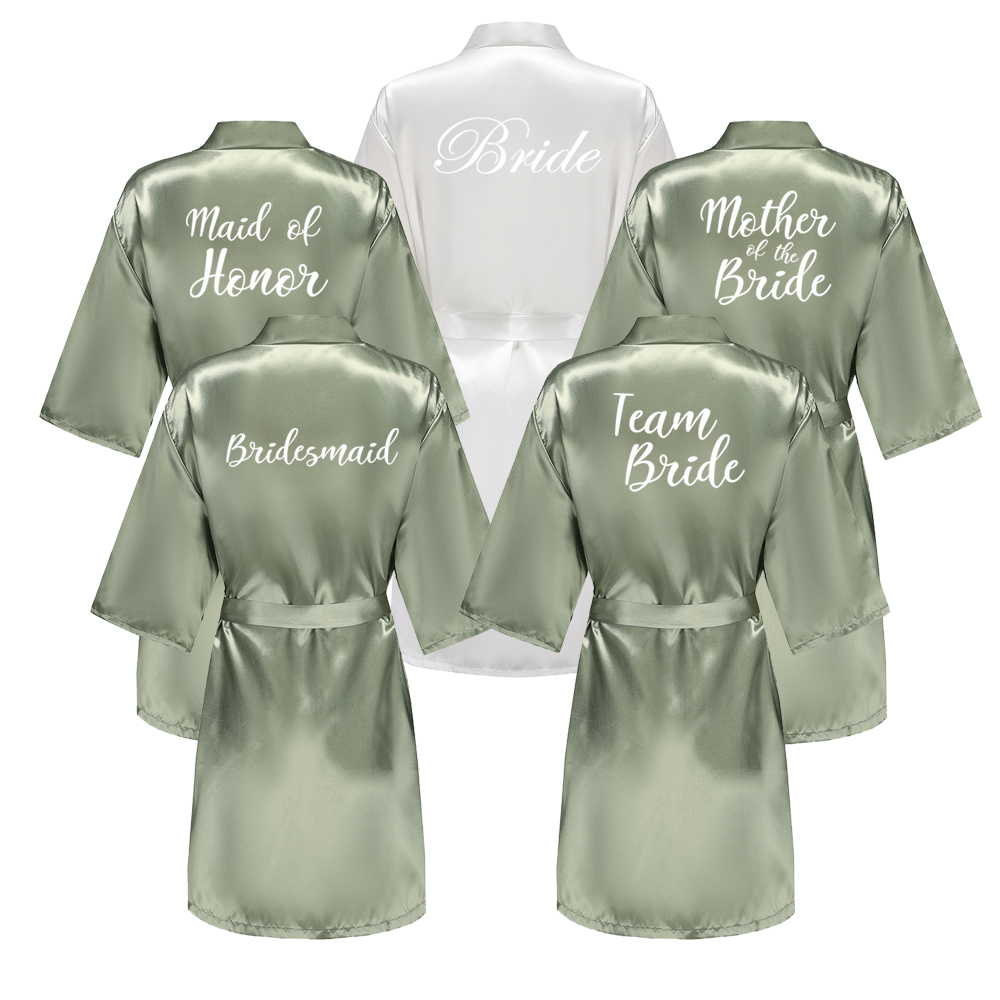 Robe Silk Women - Grass Green Women's White Letter Bride