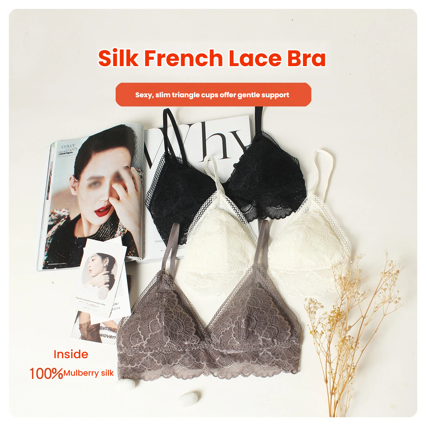 100% Mulberry Silk Triangle Cu - Bralette Wireless Soft 评论和价格