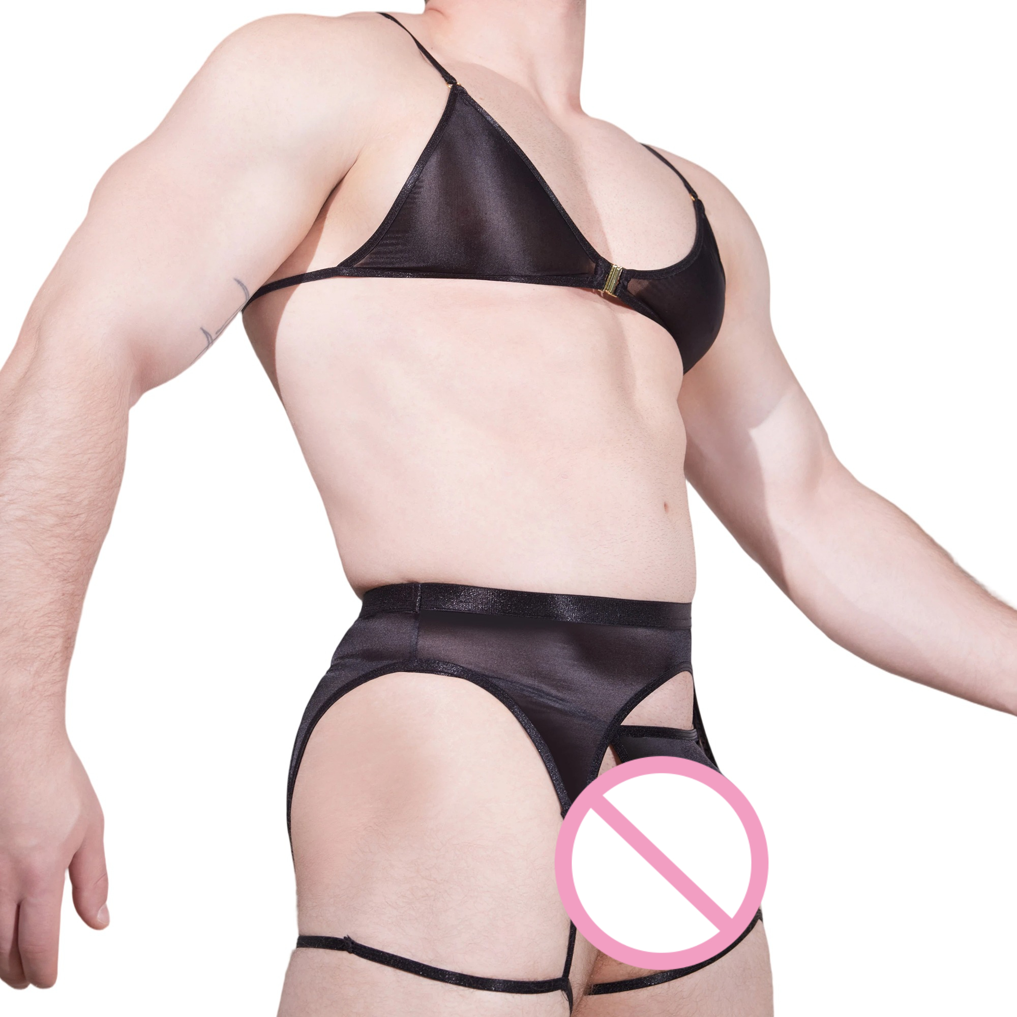 Men Novelty See-through Lace L - Garter Belt Set 评论和价格