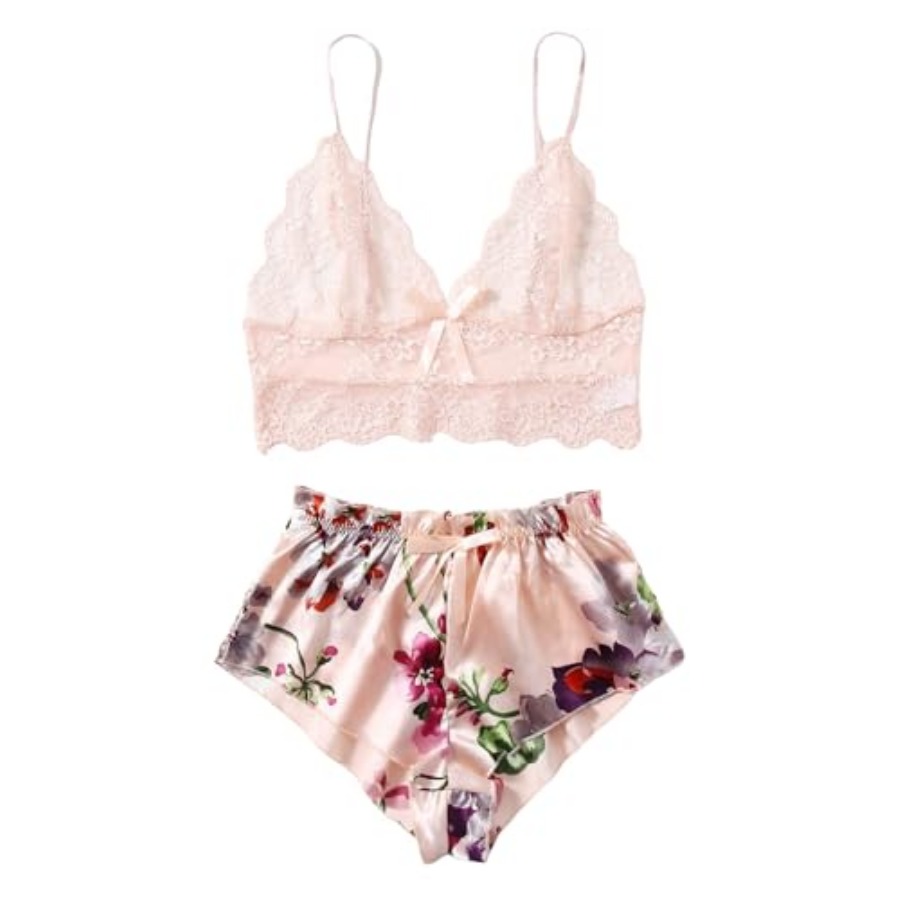 Women's 2 Pcs Lingerie Floral  - Cami Top Lace 评论和价格