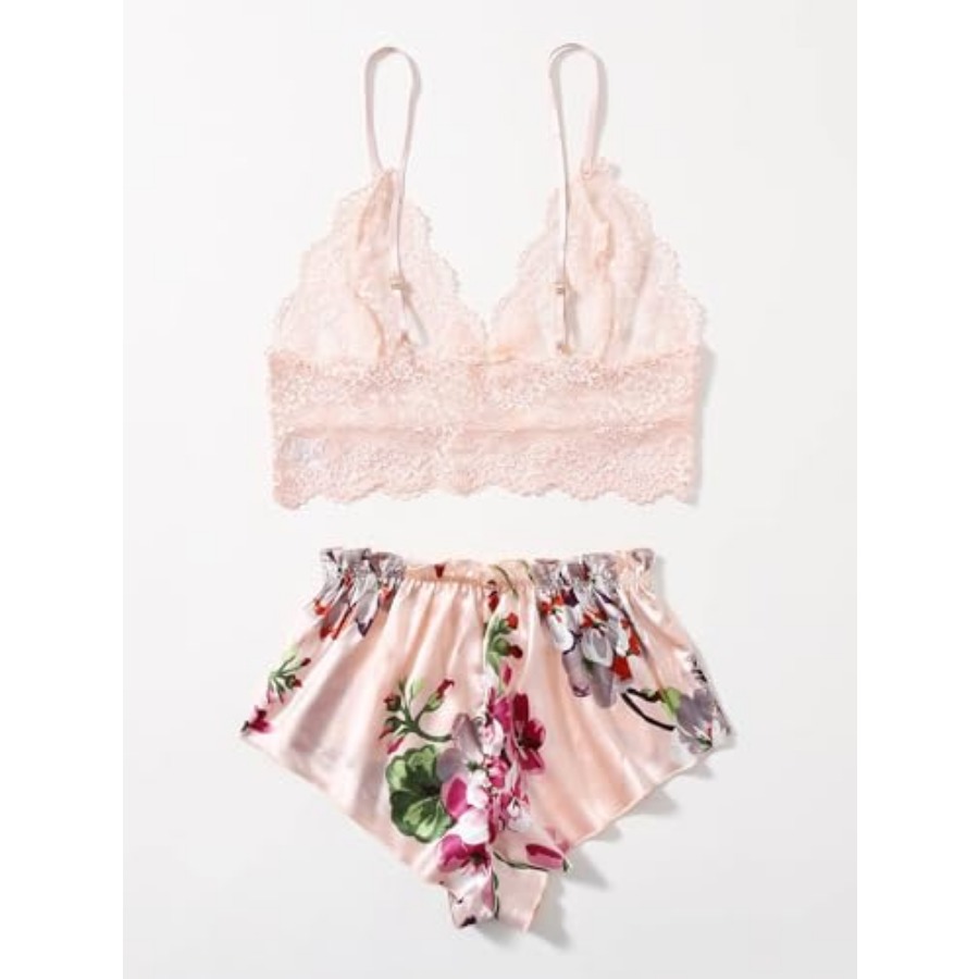 Women's 2 Pcs Lingerie Floral  - Cami Top Lace 评论和价格