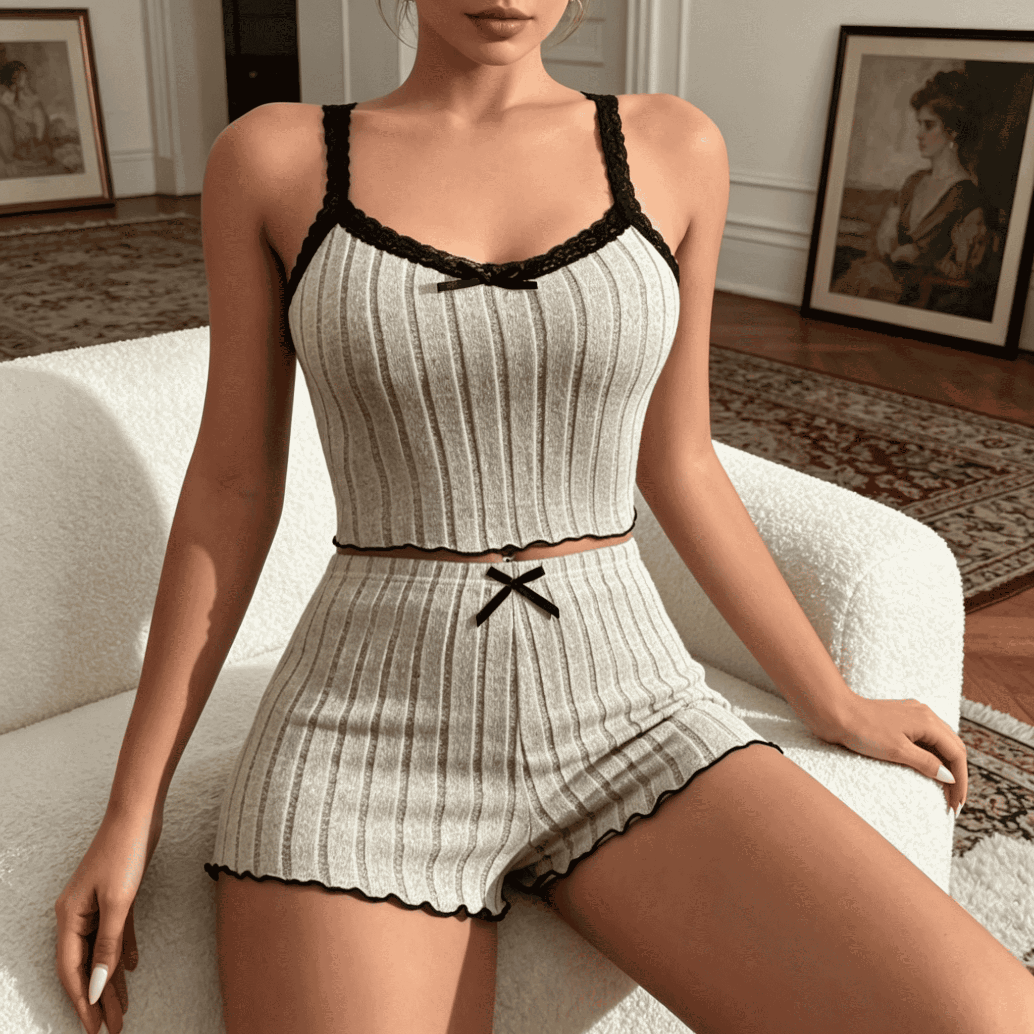 Women Cute Summer Ribbed Knit  - Cami Top Lace 评论和价格